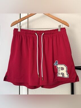 RYOKO RAIN red basketball mesh logo butterfly patch athletic pull on shorts